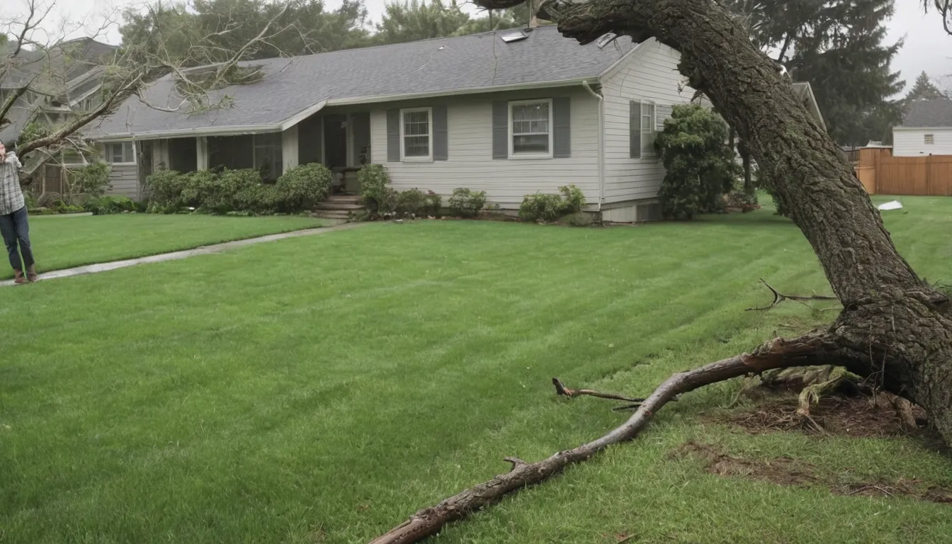 A homeowner photographing a storm-damaged tree in the Lake Forest area