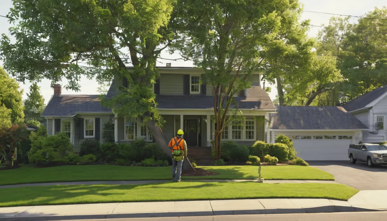 A tree removal provider cutting a large tree near a home in Lake Forest